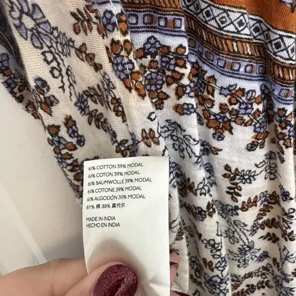 Free People High-Low Scoop Back Paisley-Print Top Boho Puff Sleeve Peasant XS - Picture 4 of 13